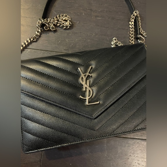Saint Laurent matelassé envelope leather black wallet on chain bag women - Picture 3 of 13